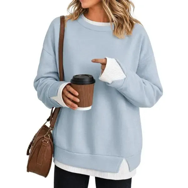 ✨ Women’s Layered-Look Striped Oversized Sweatshirt – Effortless Street Style