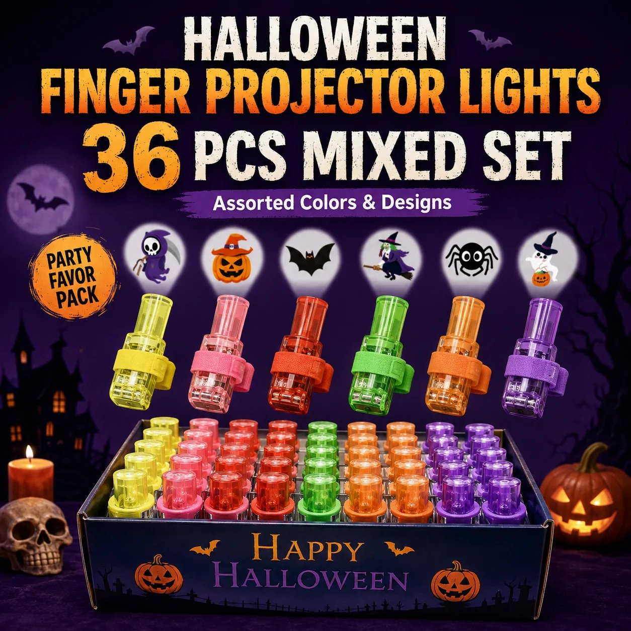🎃 Halloween Finger Projector Lights – Mini Pattern Projector (36 Pcs)