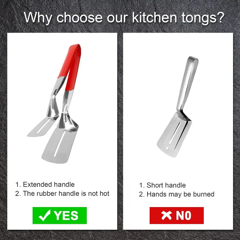 🍳 2-in-1 Spatula Tongs for Cooking and BBQ – Stainless Steel Food Flipper