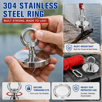 🔥🛠️Heavy Duty Fishing Magnet,Magnet with Countersunk Eyebolt