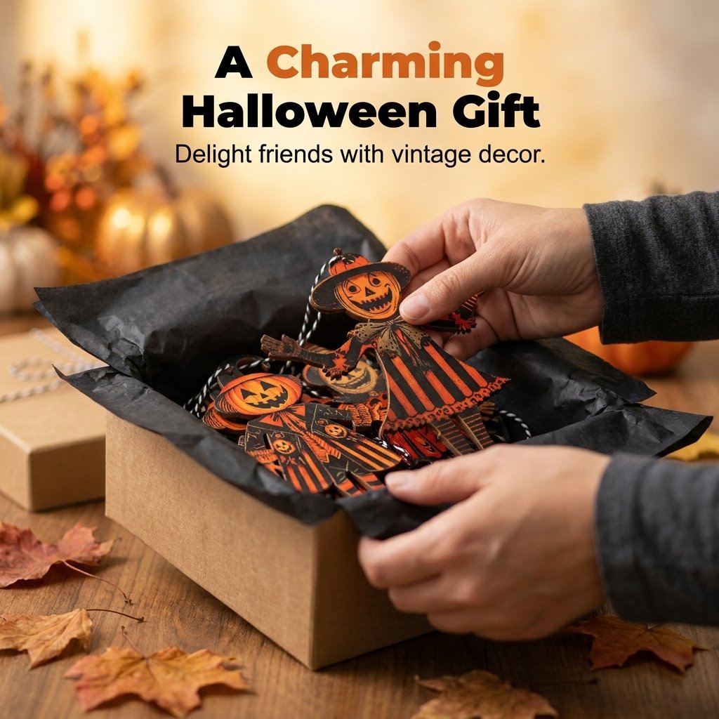 6PCS 5.9Inch Halloween Vintage Wooden Garland Set