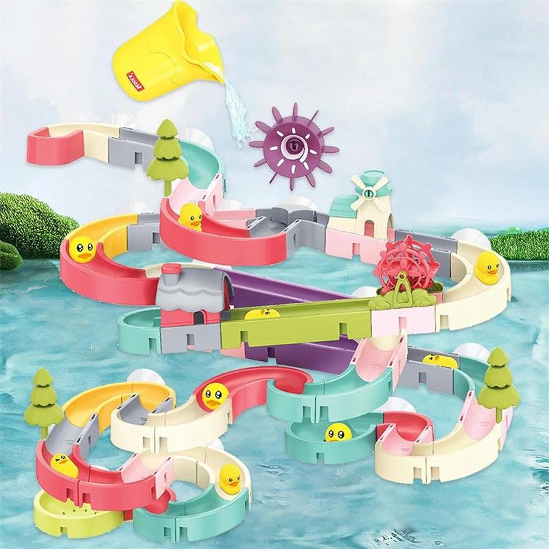 🦆 Kids DIY Duck Sliding Bath Toy 48-Piece Track Set 💦