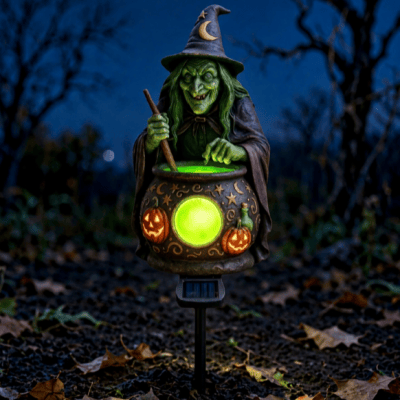 Halloween Solar Witch Cauldron Garden Stake Light