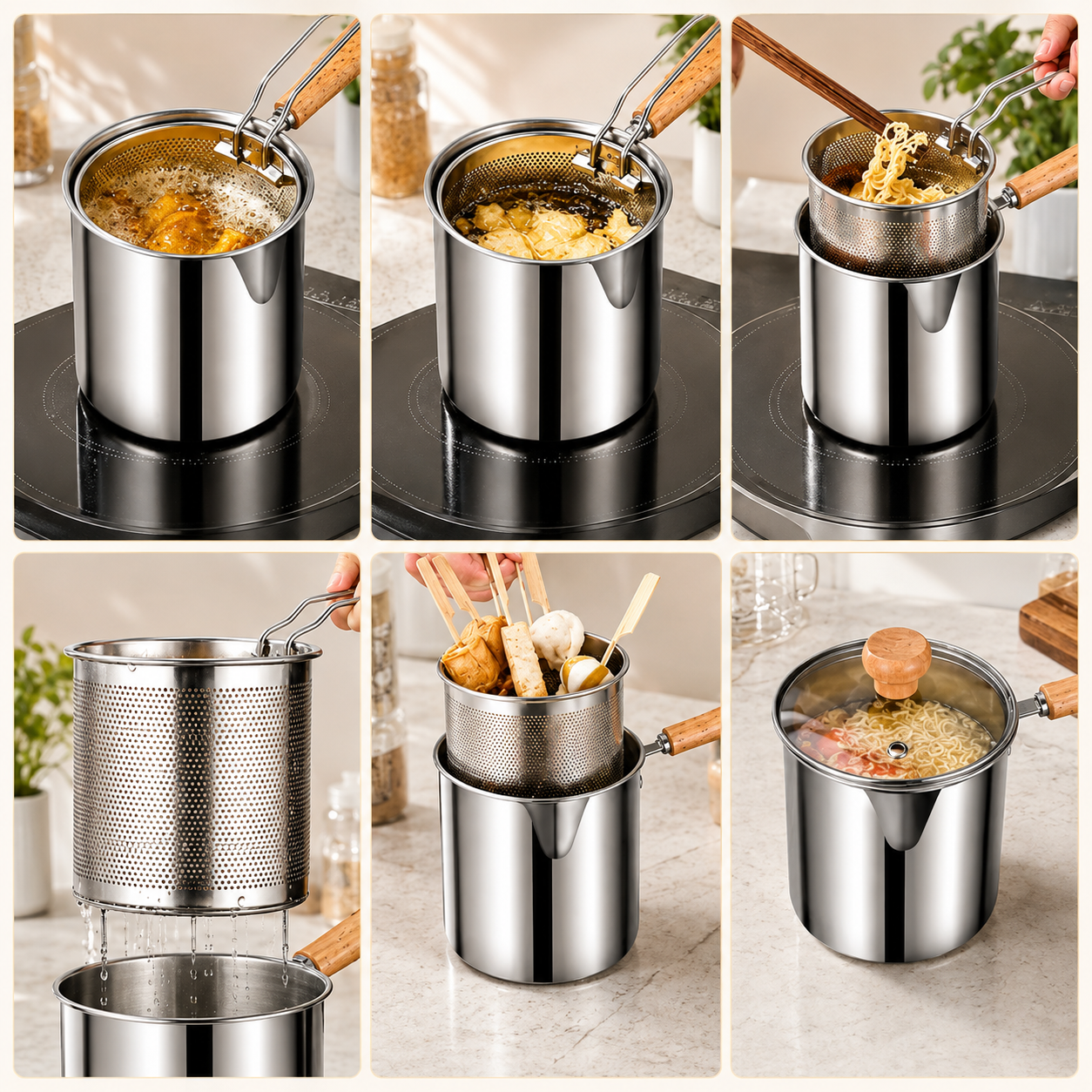 🍟 Personal Mini Deep Fryer Set – Compact 304 Stainless Steel Frying Pot