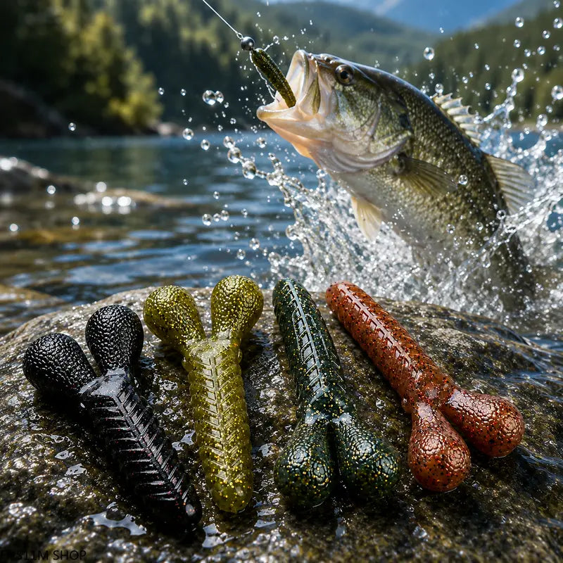 7-Piece Shrimp-Shaped Soft Plastic Worm Fishing Lure Set – Lead-Free Drop-Shot Bait with Realistic Action