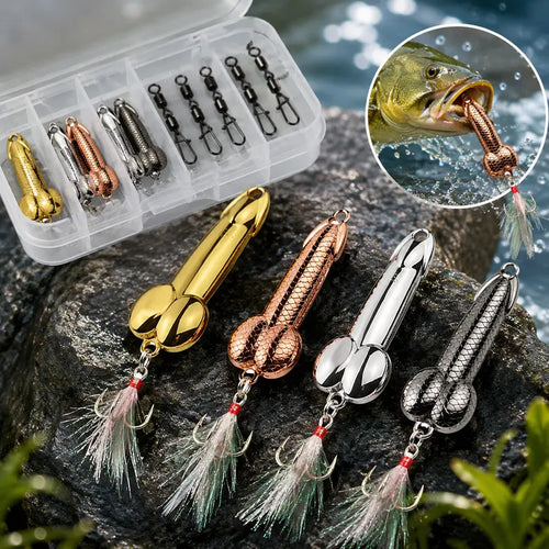 4-Piece Fun Fishing Lure Set: Topwater metal casting lures featuring sharp treble hooks, suitable for bass, trout, and predatory fish.