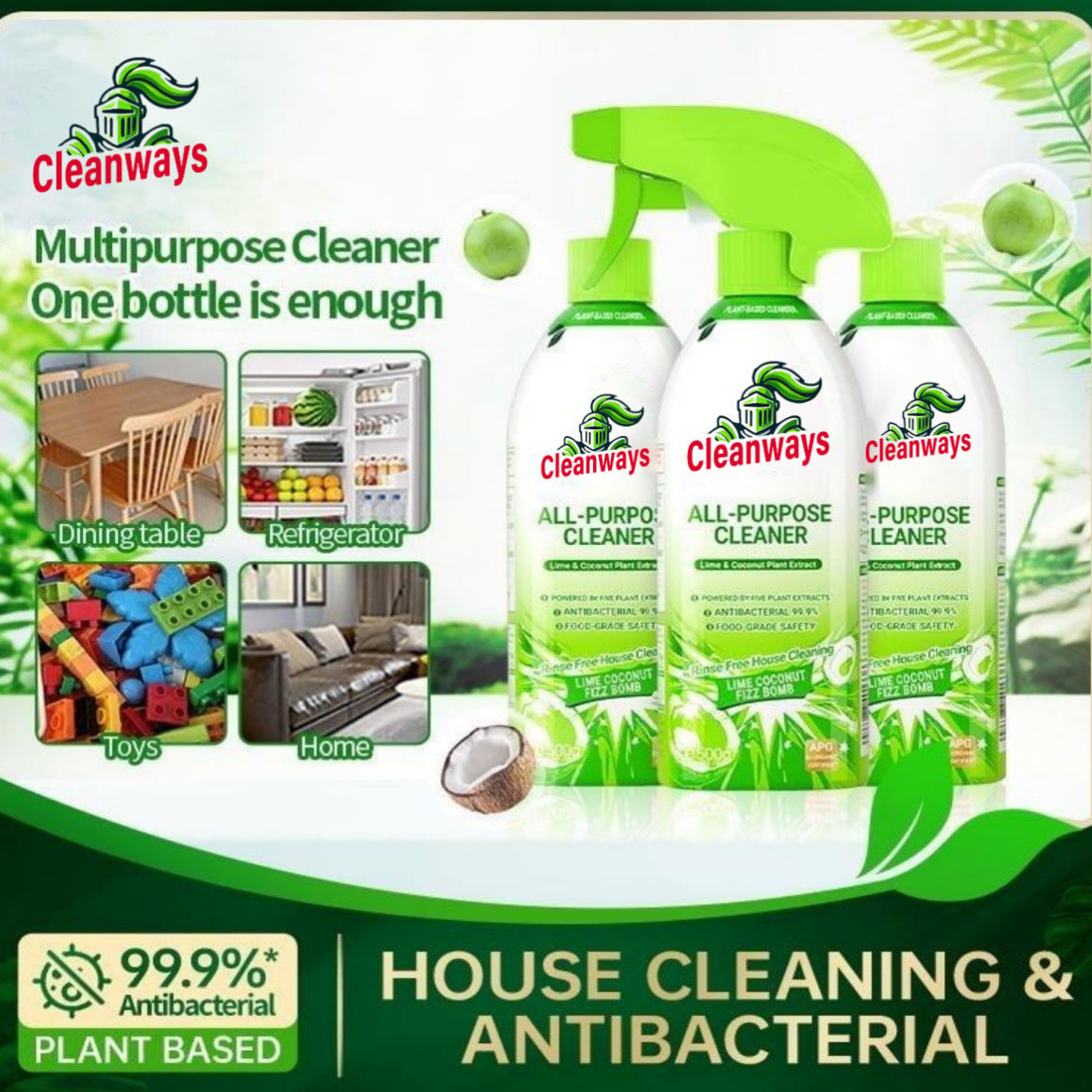 Extra-large capacity!! One bottle lasts a year.Plant-Based All-Purpose Cleaner | Eco-Friendly Stain Remover