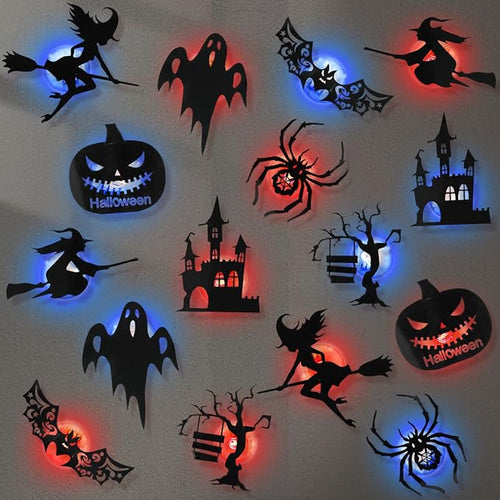 16 Pcs LED Halloween Wall Stickers | Spooky Red & Blue Decor