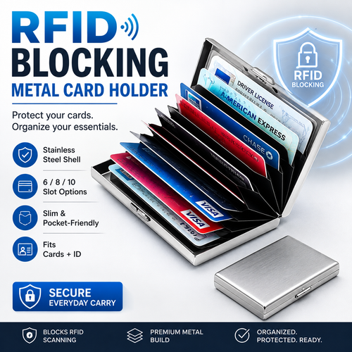 🛡️ RFID Blocking Metal Card Holder – Slim Stainless Steel Wallet ⚡