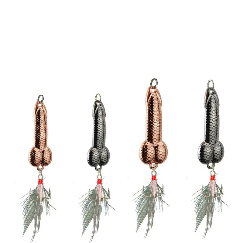 4-Piece Fun Fishing Lure Set: Topwater metal casting lures featuring sharp treble hooks, suitable for bass, trout, and predatory fish.