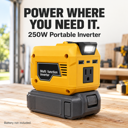 🔥🔋 250W Peak Power Tool Battery Inverter – Portable AC & USB Power Adapter