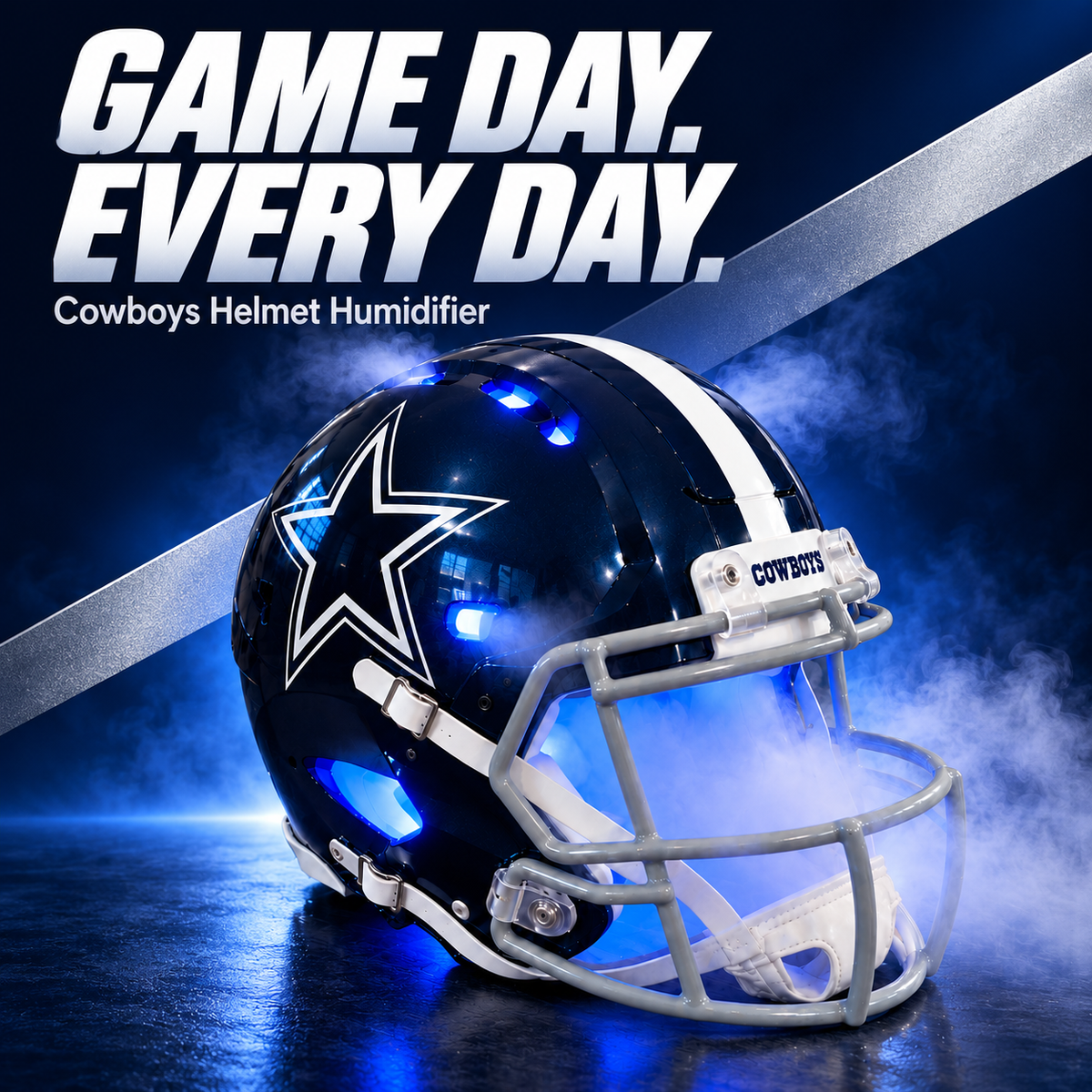 🏈 Dallas Cowboys Helmet Humidifier 💙 Blue Light & Mist — Bring Home the Game-Day Glow! 🔥🎁