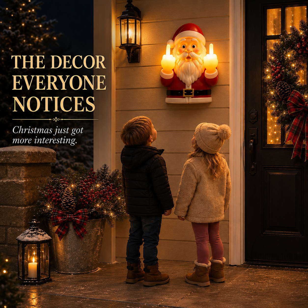 🎅 Light-Up Middle Finger Santa Christmas Decoration