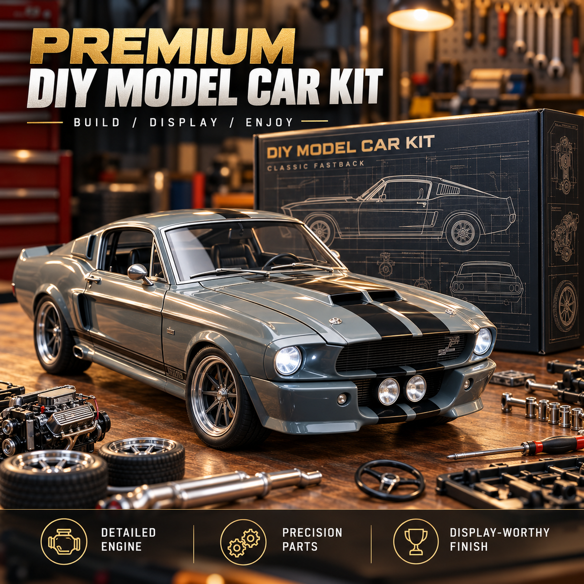🔥TODAY 49%🏎️ 1967-Inspired GT500 Fastback DIY Model Car Kit – Build & Display