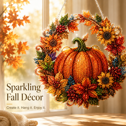 🍂 Autumnal pumpkin wreath with a diamond pattern to hang up – Complete DIY kit