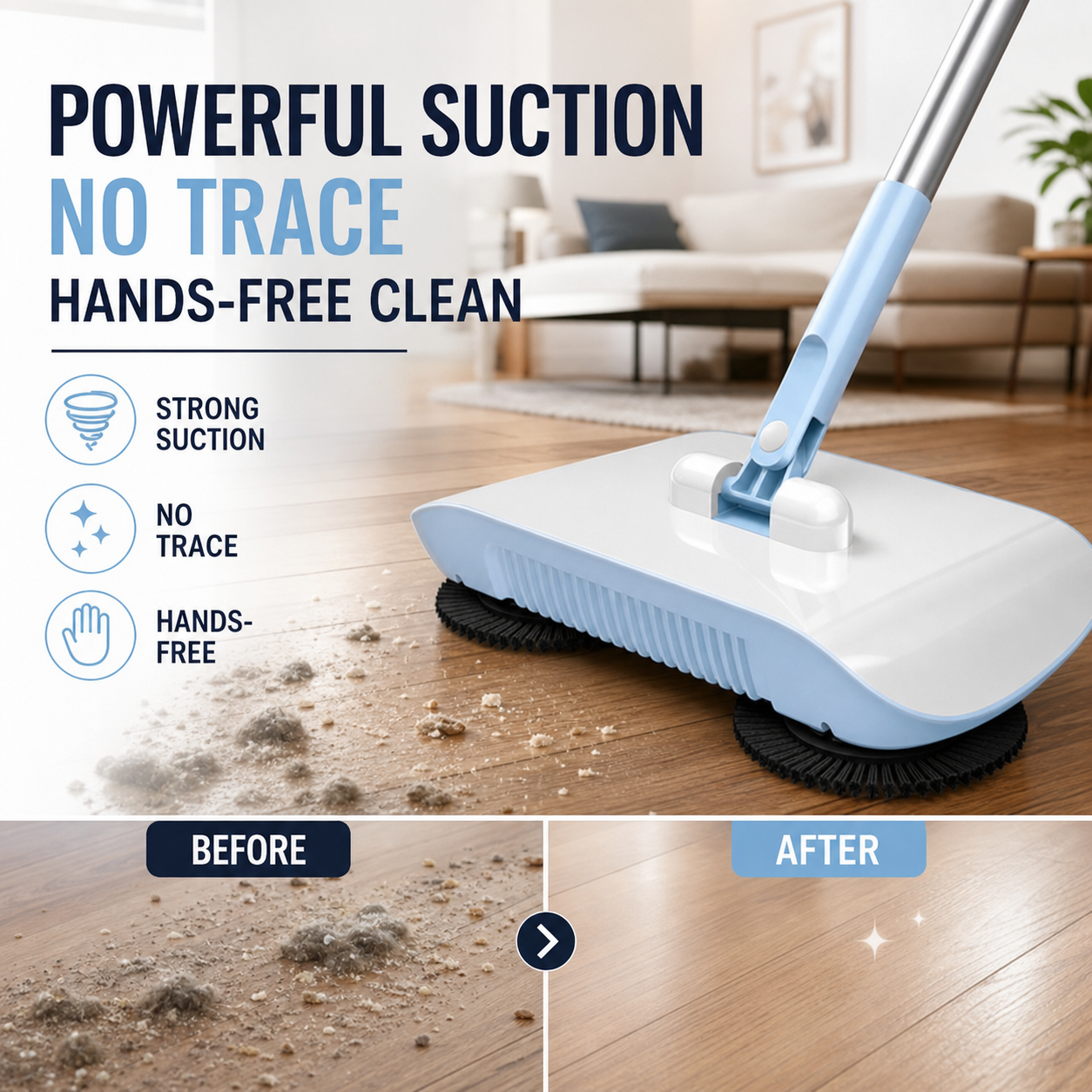 🧹 Manual Push Sweeper Mop – No-Charge Hard Floor Cleaning Tool