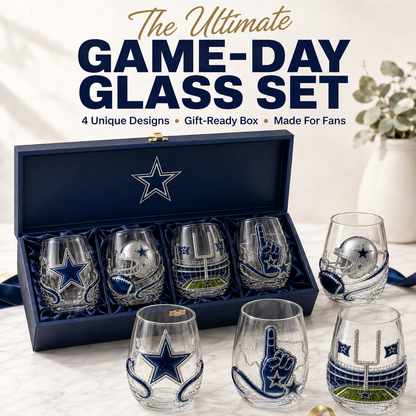 🏈 Game Day Football Fan Glass Gift Set – 4 Unique Stemless Glasses