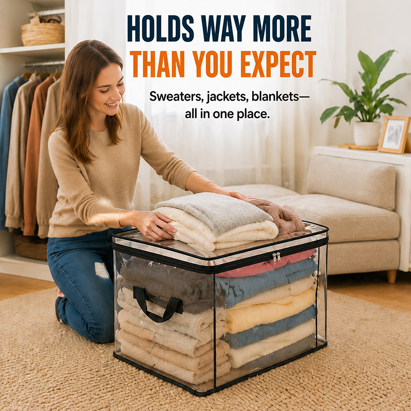 🧺 Large Clear Storage Bags – Foldable Clothes & Bedding Organizers ✨