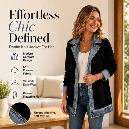 Seasonal Style🛍️Women’s Elegant Denim Spliced Ribbed Knit Coat