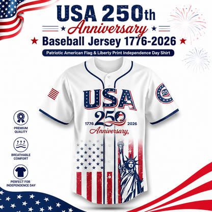 USA 250th Anniversary Baseball Jersey 1776–2026 Patriotic Shirt