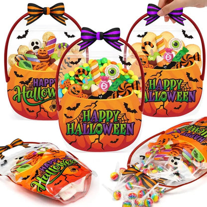 🔥Last Day 49% OFF - 50 Pcs Halloween Favor Bags Transparent Pumpkin Sealed Pouches🍬