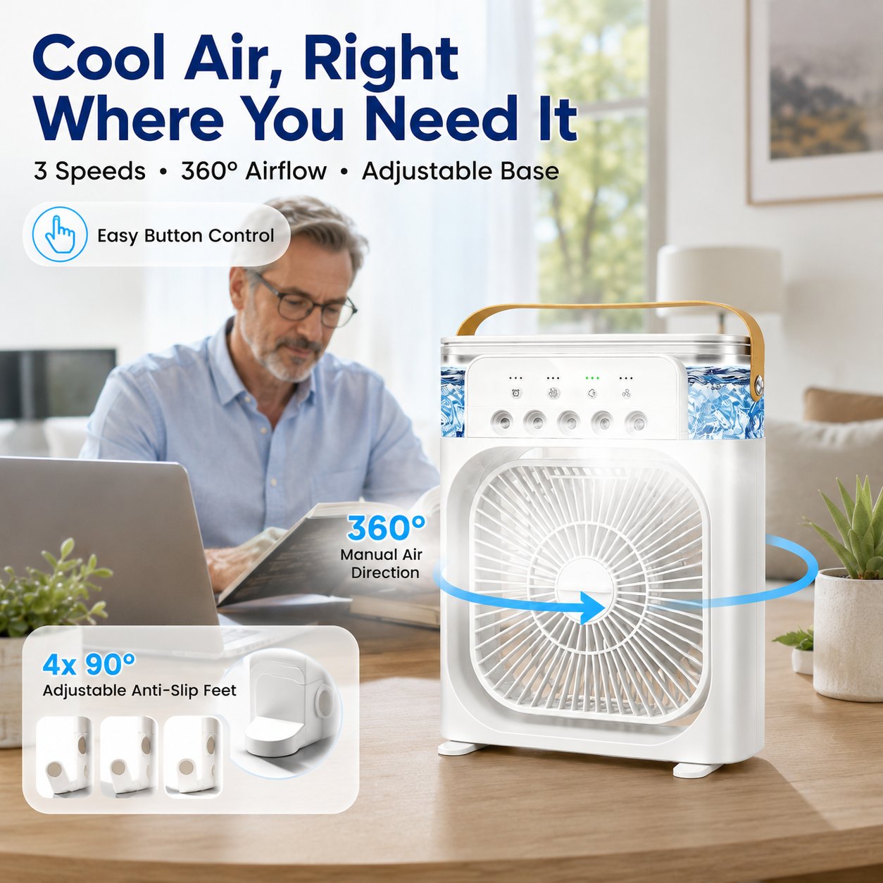 🏆50K+ Sold⚡Four In One Portable Desktop Cooling Fan With Ice Mist