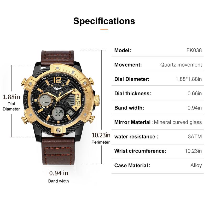 ⏱️ Men’s Industrial Dual-Time Watch – Vintage Leather Strap & Multi-Function Dial