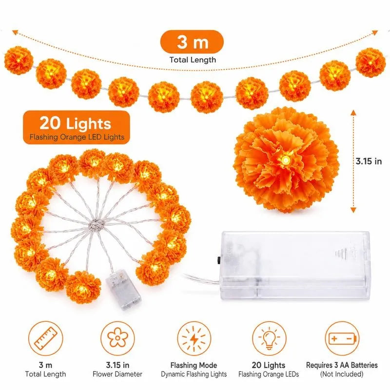 🌼🎃Artificial Marigold Flower LED String Lights