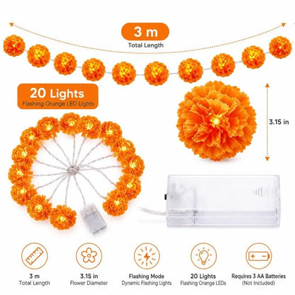 🌼🎃Artificial Marigold Flower LED String Lights