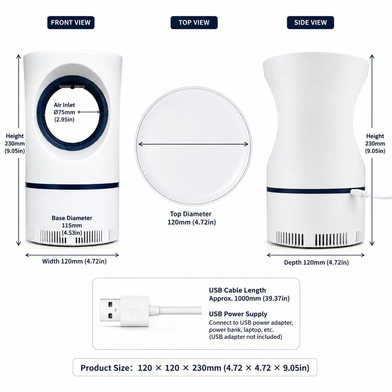 UV mosquito trap—ultra-quiet (30 dB), powerful suction, chemical-free, and safe for children and pets.