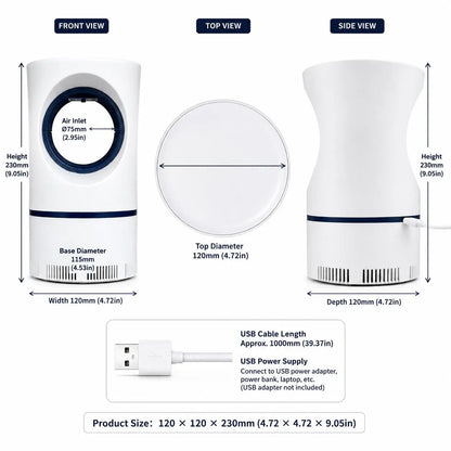 UV mosquito trap—ultra-quiet (30 dB), powerful suction, chemical-free, and safe for children and pets.