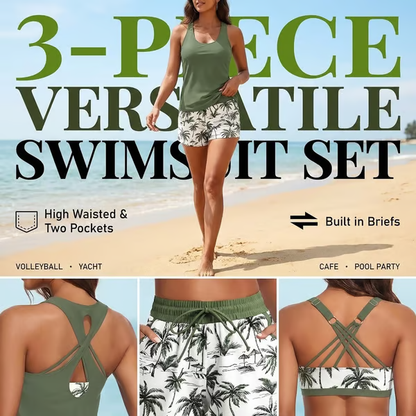 🏖️SUMMER SALE 49% OFF 🔥Aqua Eve Three Piece Tankini with Shorts🩱