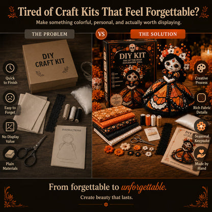 Day of the Dead Patchwork Doll DIY Sewing Kit – Handmade Fabric Doll Making Kit with Floral Details