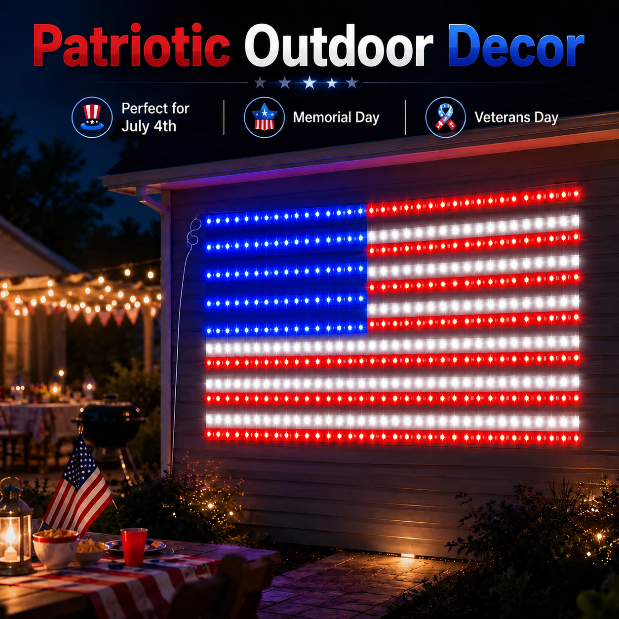 Outdoor solar American flag light, 6.5 ft x 3.28 ft, ultra-bright; suitable for Independence Day, National Day, and Memorial Day decorations; waterproof solar outdoor light.
