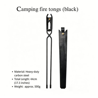 🎖️50% OFF - Camping Fire Tongs | Heavy-Duty Carbon Steel | Leather Sheath | Serrated Grip | Brown/Black Options