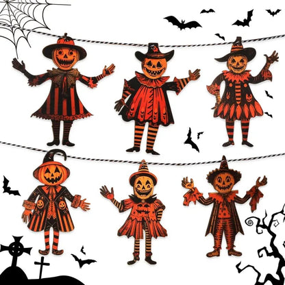 6PCS 5.9Inch Halloween Vintage Wooden Garland Set