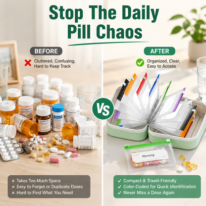 💊 14-Pouch Travel Pill Organizer – Color-Coded Medicine & Vitamin Case