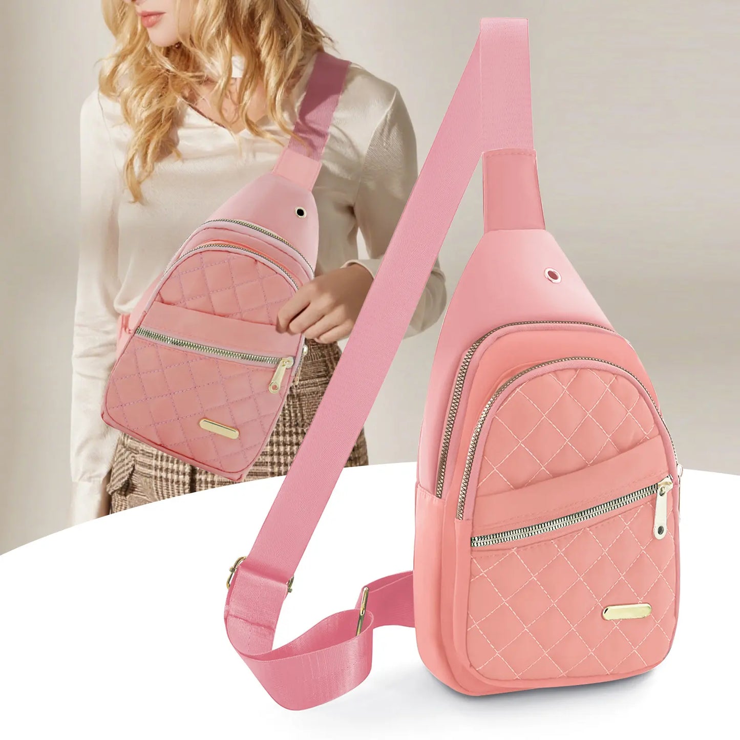 Solid Color Quilted Fanny Pack for Women - Large Capacity