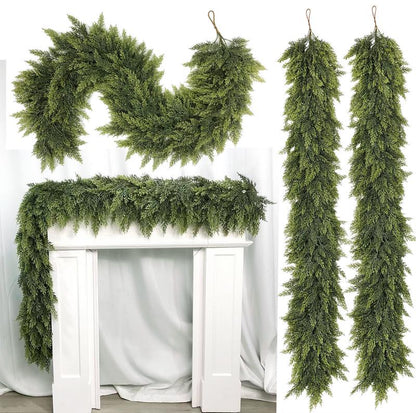 lit Cedar Garland with 20 Warm LED Lights (6FT) – Year-Round Indoor & Outdoor Decorative Greenery