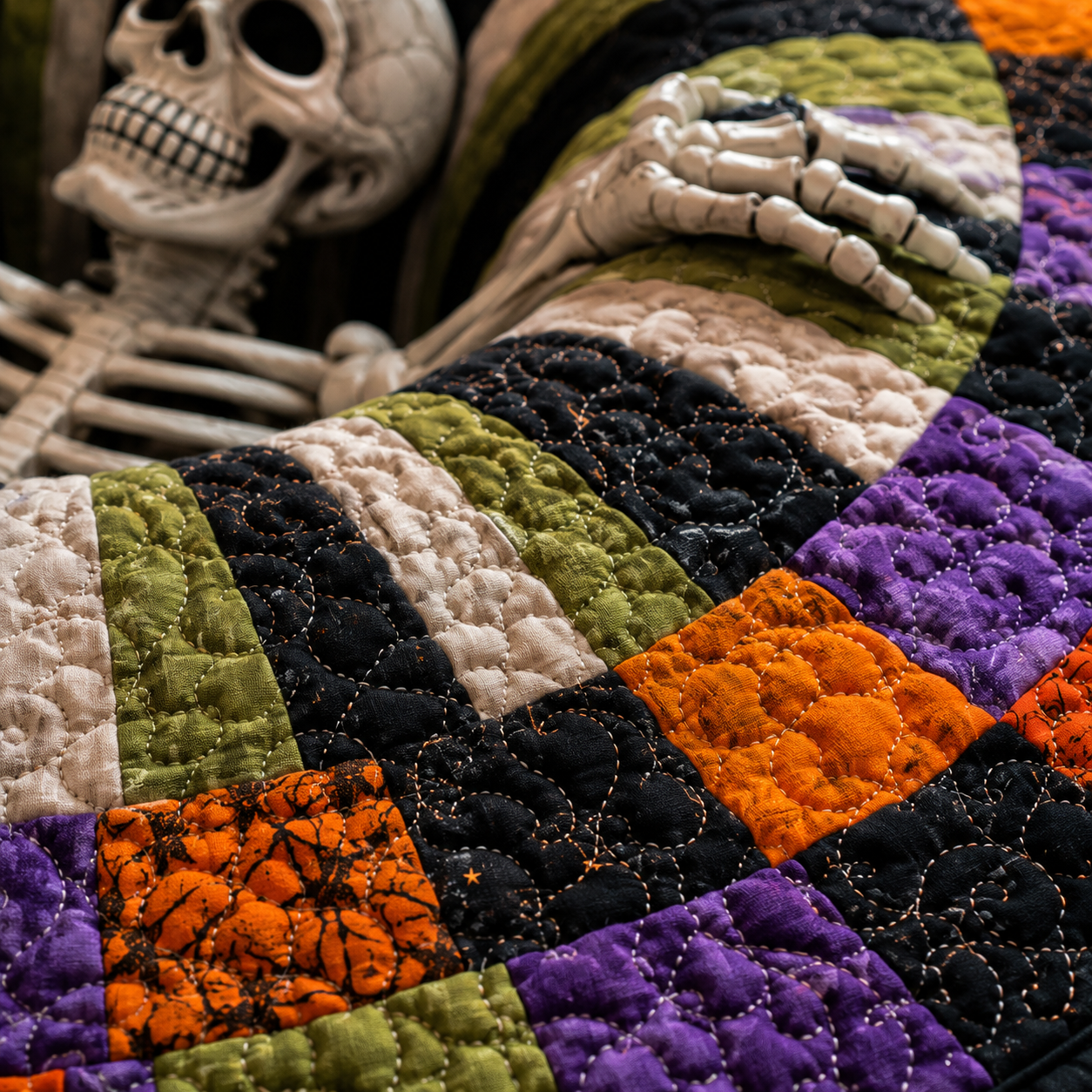 🔥 55% OFF TODAY 🎃3D Skeleton Vortex Quilted Round Halloween Rug