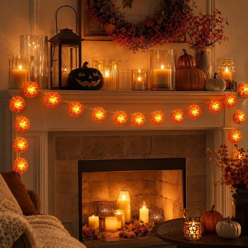 🌼🎃Artificial Marigold Flower LED String Lights