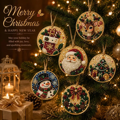 🎄 12-Piece Christmas Diamond Painting Ornament Kit – DIY Tree Hanging Decor