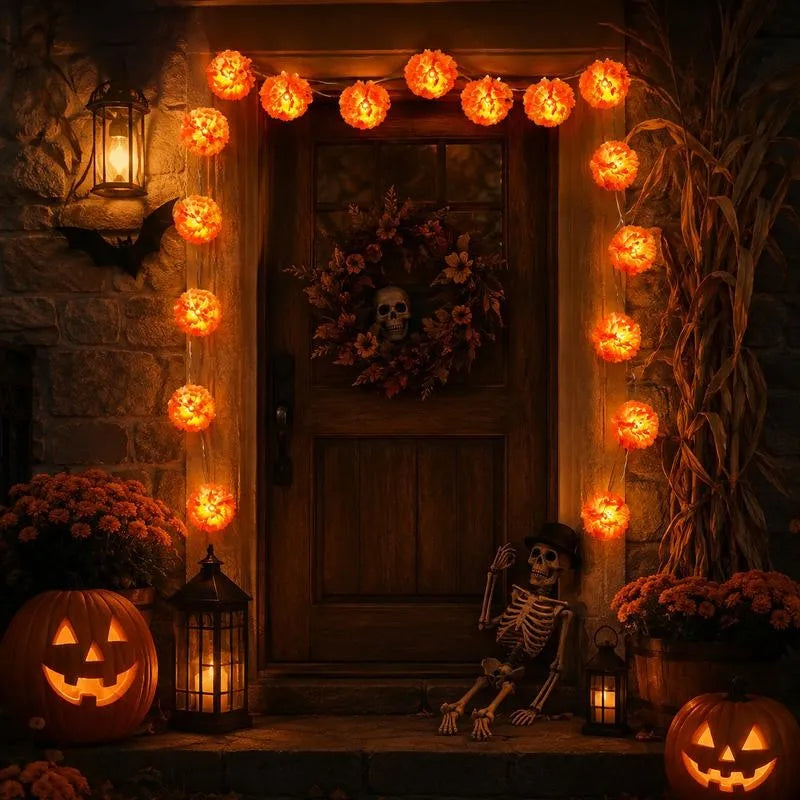 🌼🎃Artificial Marigold Flower LED String Lights
