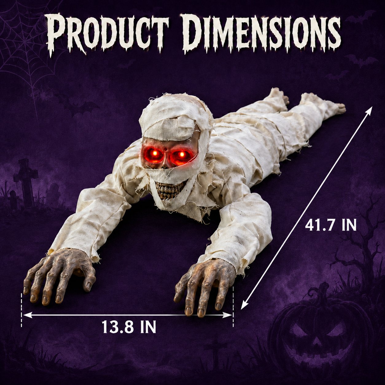 🧟 Animated Crawling Mummy Halloween Prop – Sound-Activated Scare With Red Eyes 🎃