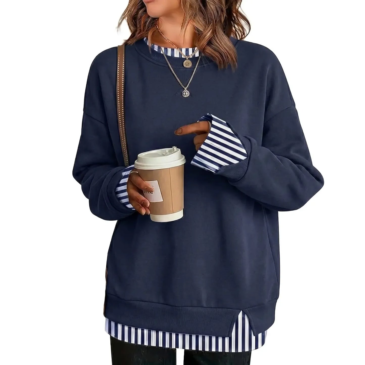 ✨ Women’s Layered-Look Striped Oversized Sweatshirt – Effortless Street Style