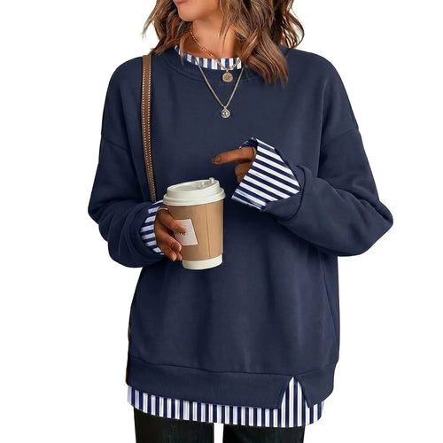 ✨ Women’s Layered-Look Striped Oversized Sweatshirt – Effortless Street Style