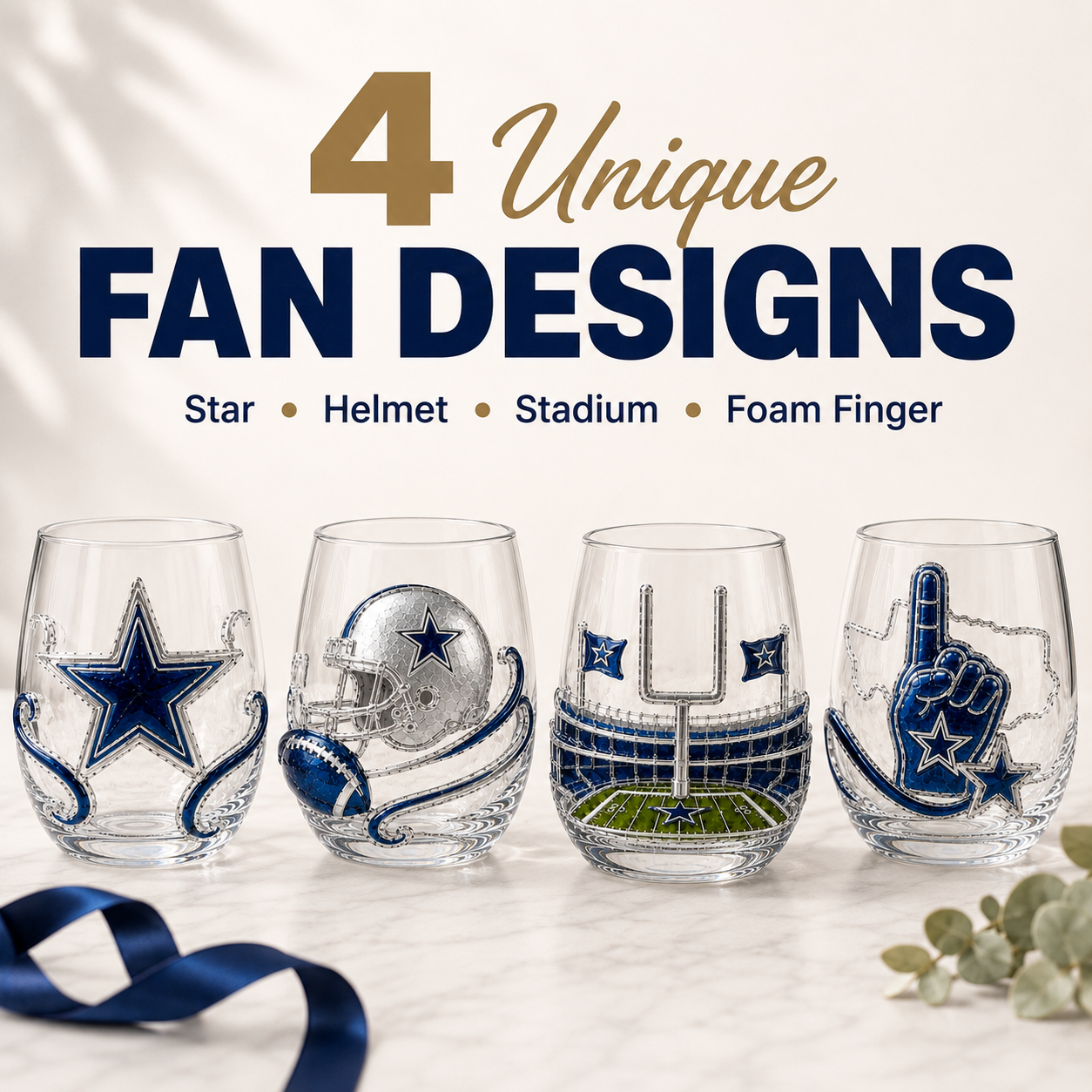 🏈 Game Day Football Fan Glass Gift Set – 4 Unique Stemless Glasses