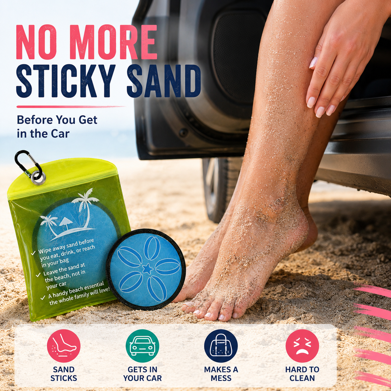 Must-Have Beach Sand-Removal Bag — Gentle, skin-friendly formula featuring seven natural ingredients and coconut oil; talc-free—an essential for your beach trip.