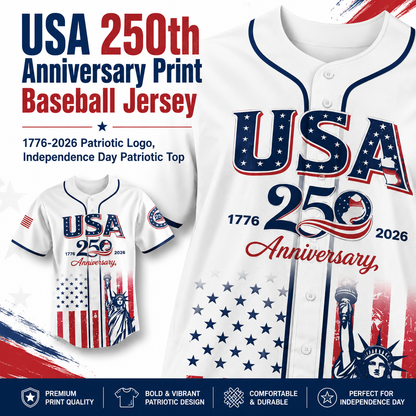 USA 250th Anniversary Baseball Jersey 1776–2026 Patriotic Shirt