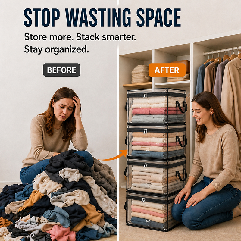 🧺 Large Clear Storage Bags – Foldable Clothes & Bedding Organizers ✨
